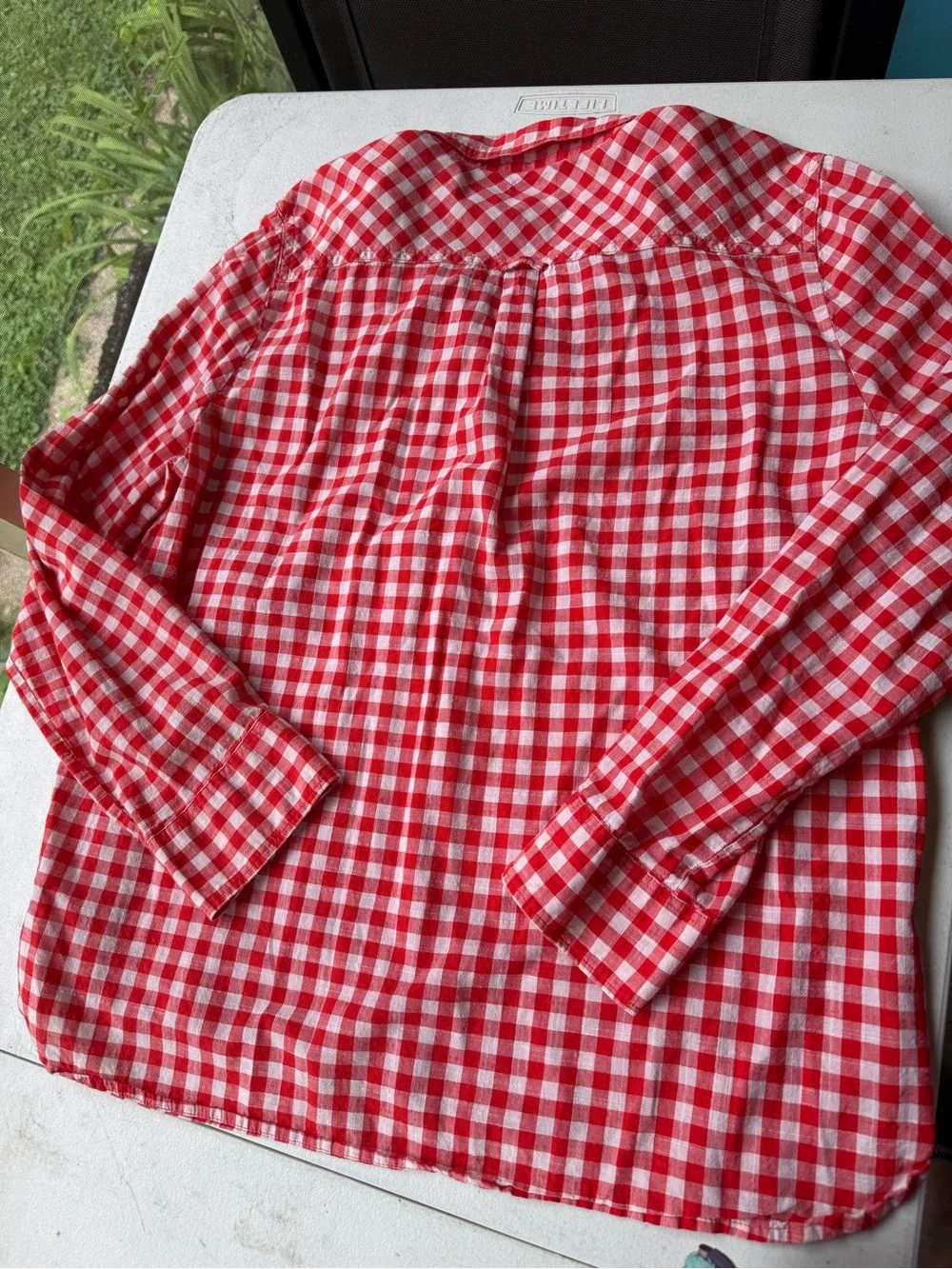 J Crew XL Red Gingham Boy Cut Button Down Shirt